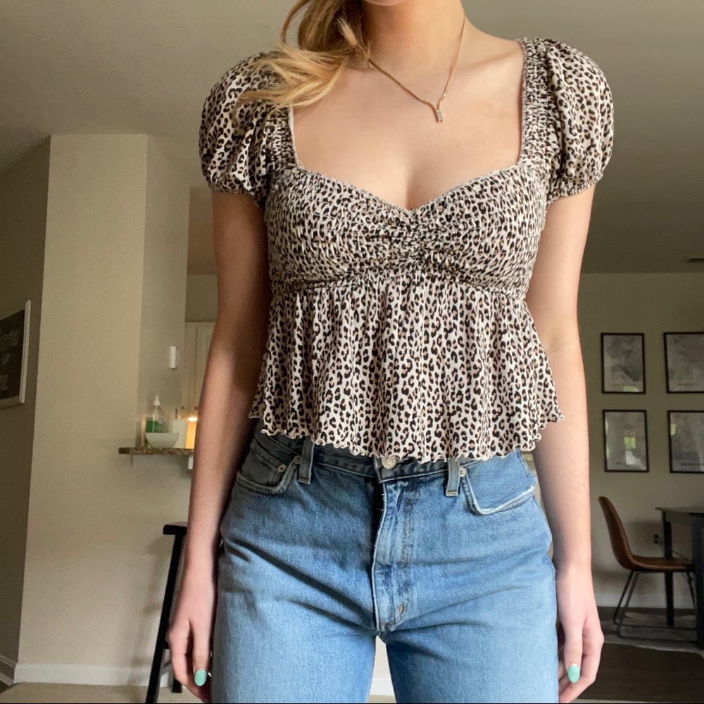 Urban outfitters cheetah babydoll crop top
